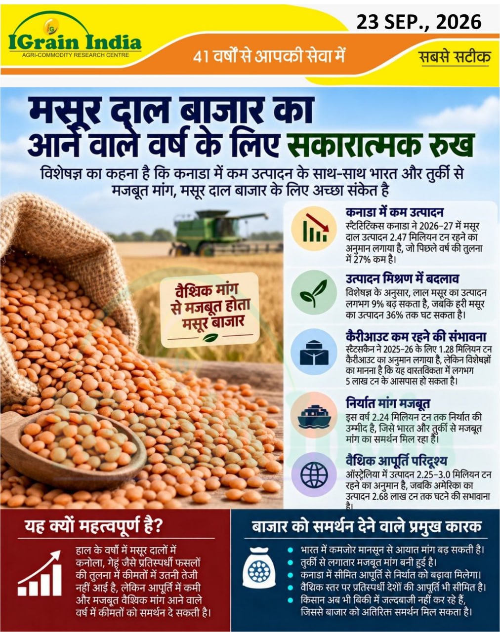 मसूर दाल बाजार का आने वाले वर्ष के लिए सकारात्मक रुख