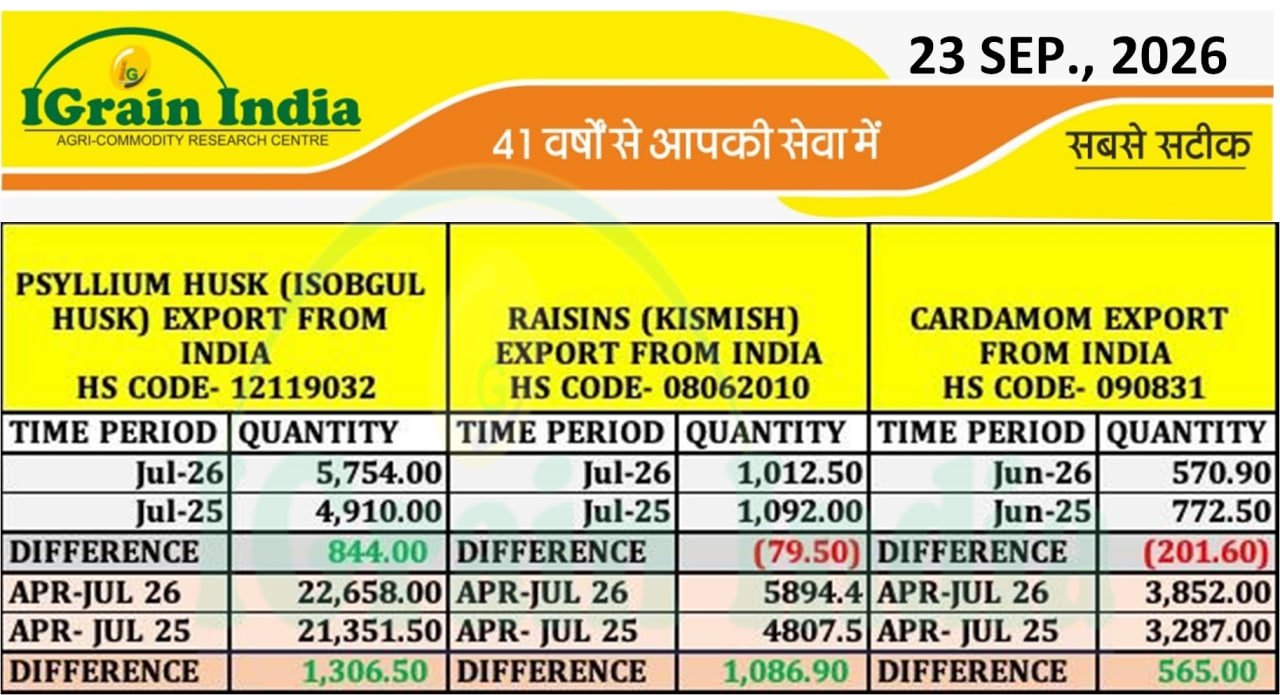 ISABGOL/KISHMISH/CARDAMOM EXPORT DATA