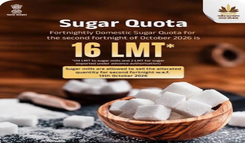 Free-sale sugar quota of 1.6 million tonnes fixed for the second fortnight of October
