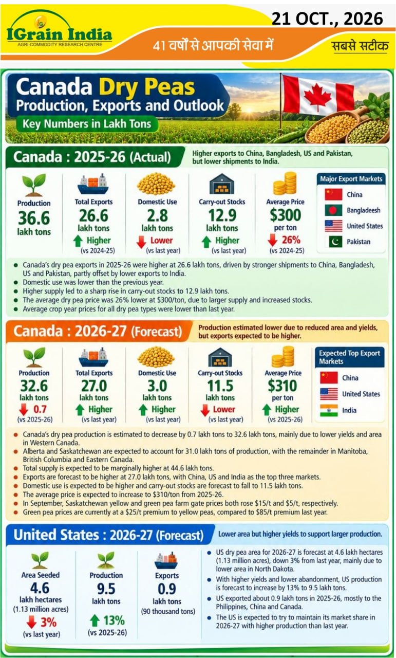 CANADA DRY PEAS PRODUCTIONS, EXPORT AND OUTLOOK
