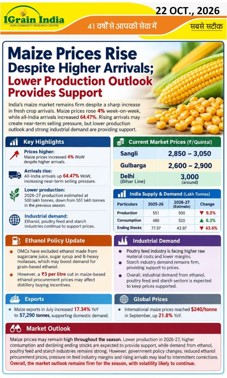 Maize Price Rise Despite Higher Arrivals